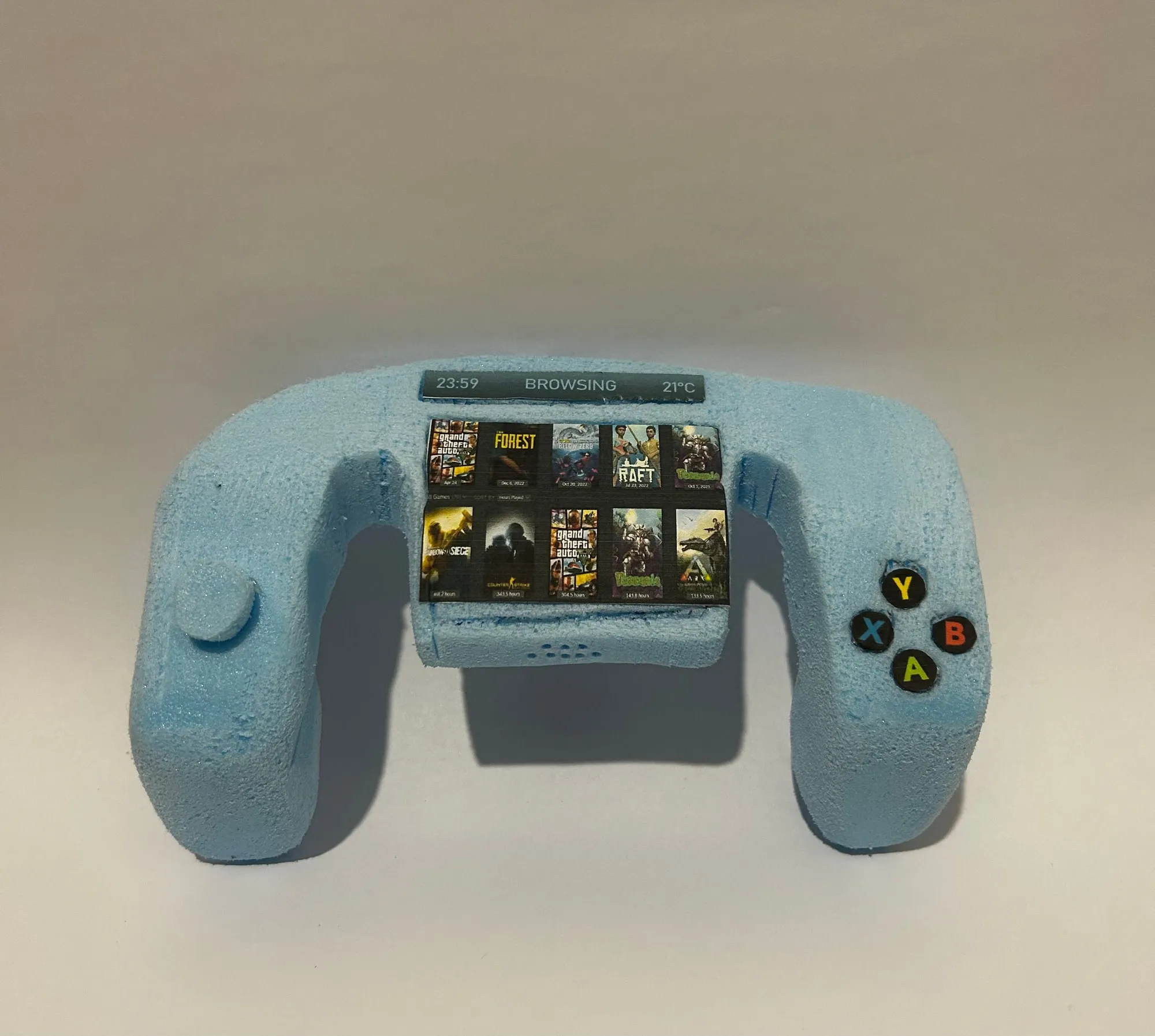 Controller — blue foam — from the workshop.
